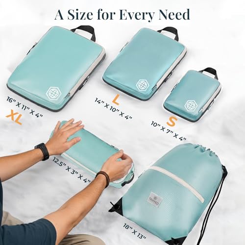 TRIPPED Travel Gear Extra Large Compression Packing Cubes 6-Piece Set - color: Teal and White