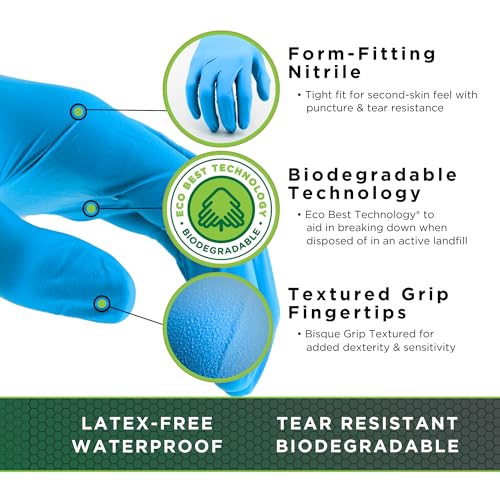 SHOWA 7500PF Nitrile Disposable Gloves, 4 Mil, Large (1 Box/100 Gloves) - color: Blue, size: Large