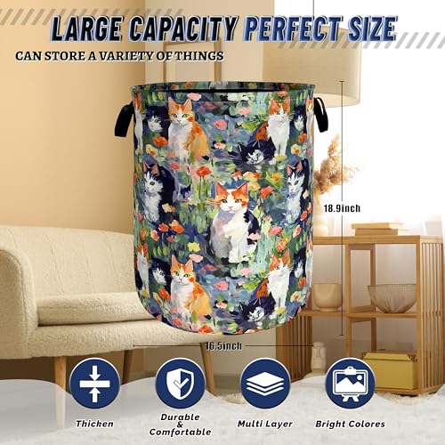 Watercolor Cats Laundry Hamper Oxford Cloth Basket 18.9"x16.5" - color: Watercolor Cute Animal Cats