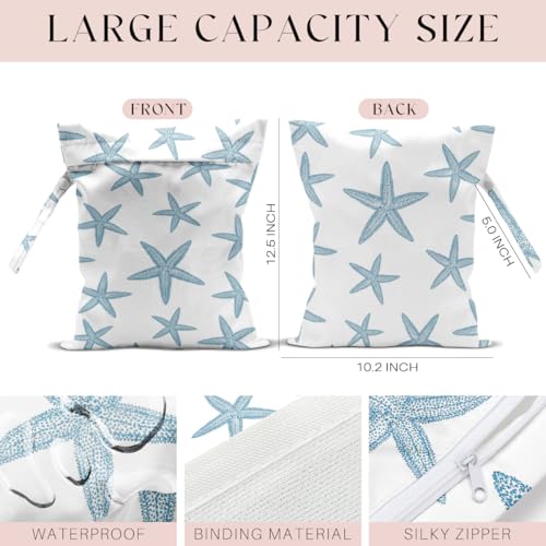 4 Pcs Wet Bag, Waterproof Wet Dry Bag, Aloha Bags Small Laundry Bag, for Swimsuit, Pool, Travel, Beach, Diapers, Dirty Yoga Gym Clothes, Makeup Bags for Travel, Tropical Palm Leaves Decor Jungle - color: 4PCS Starfish 4