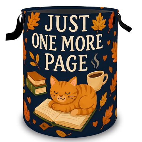 Reading Cat Laundry Basket Hamper, Organizer Bins Gifts for Women Kids, Book Quote Foldable Waterproof Clothes Hamper Handles Storage Bucket for Bedroom Bathroom Room Decor 19.7"x15.7" - color: Cat03