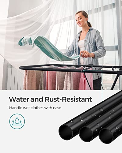SONGMICS Clothes Drying Rack, Foldable 2-Level Stee Laundry Drying Rack - color: Black, size: 2 Tiers（22"d x 61.8"w x 64.3''h )