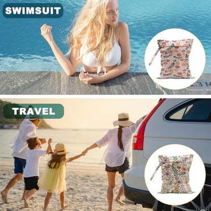 2 Pcs Floral Print Wet Bags, Wet Dry Bag Reusable for Swimsuit, Makeup Bag - color: Multicolor 1488