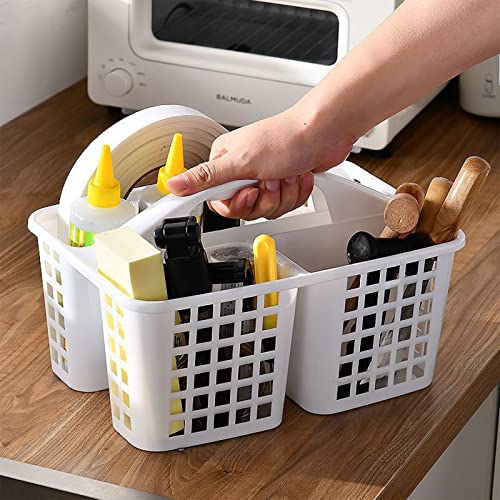 Portable Shower Caddy Basket Plastic Storage Basket with Compartments White - color: White