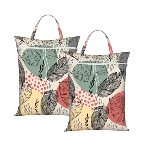 "cute funny tropical leaves colorful leaf 2-Pack Travel Laundry Bags for Dirty Clothes- Large Waterproof Laundry Tote, Wet & Dry Use, Reusable Foldable Carry Handles for Vacation, Gym & Dorm" - color: Cute Funny Tropical Leaves Colorful Leaf
