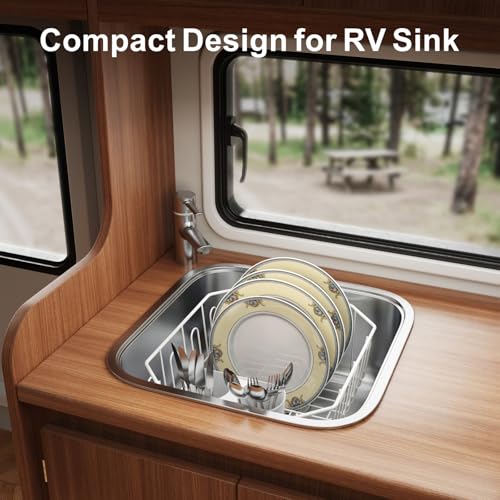GSlife Small in Sink Dish Drying Rack - Stainless Steel for RV Kitchen - color: White, size: Small - 13.4" x 11.6" x 5.3"