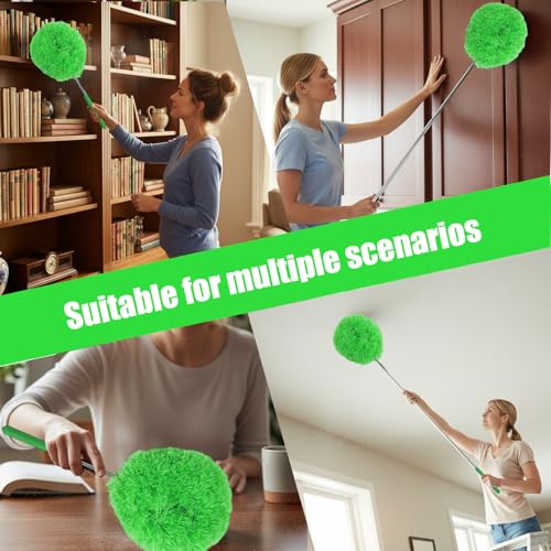 Extendable Feather Duster Telescopic Dust Remover for Home Office Car Furniture High Ceiling Cleaning Multi Purpose Tool(Green,Round Head) - color: Green, size: 12.6 in