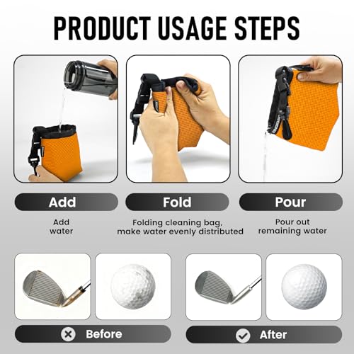 Waterproof Golf Club Cleaner Bag and Golf Ball Washer with Clip, Orange - color: Orange