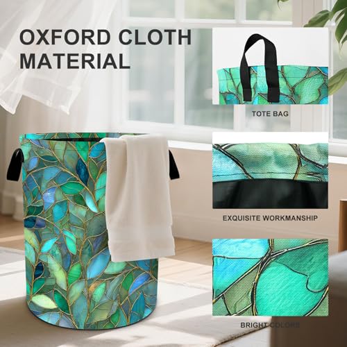 Leaves Laundry Basket Collapsible Oxford Cloth Fabric Hamper,Tote Bag Portable Storage Bin for Bedroom Bathroom Laundry Room 19.6x15.7 Inch - color: Leaves