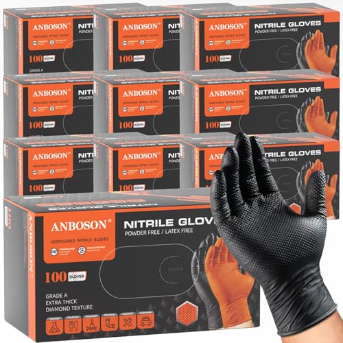 ANBOSON 10 Mil Heavy Duty Mechanic Nitrile Gloves, Black XLarge 1000 Count - color: Black-1000, size: X-Large