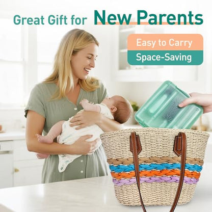 Travel Bottle Cleaner Kit, 6-in-1 Baby Bottle Brush Set with Silicone Brush - color: Green