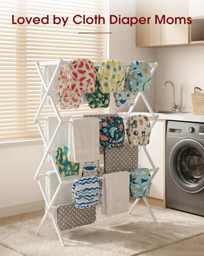 Sakugi Foldable 3-Tier Clothes Drying Rack 37.4" H with Non-Slip Feet - color: White, size: 3 Tier Standard