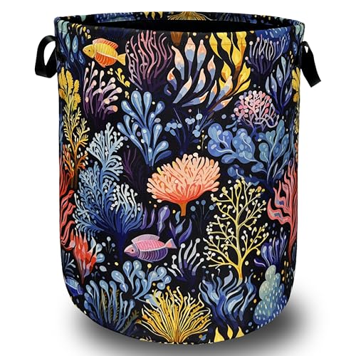 Colorful Coral Laundry Basket Foldable Oxford Cloth Hamper 18.9" x16.5" - color: Colorful Beautiful Coral