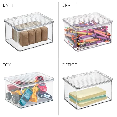 iDesign Plastic Stackable Hinged-Lid Storage Box, Clear