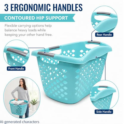 Teal Laundry Basket Set of 2 with 3 Handles, 9.3 Gal - color: Light blue 2pcs