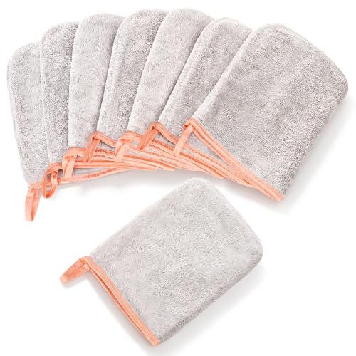 PHOGARY 8 Pack Microfiber Wash Mitts for Face Body, Super Soft Absorbent Coral Fleece Facial Cloths Bath Shower Mitt, Reusable Makeup Remover Washcloths, Gray, 6x9in - color: Gray, size: 9"x6"