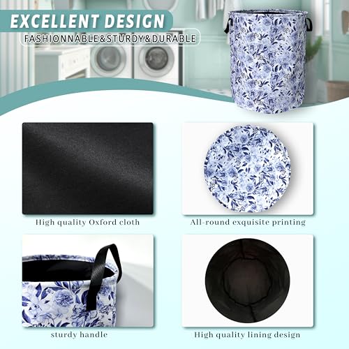 Blue Floral Laundry Basket Oxford Cloth Foldable Hamper 18.9x16.5Inch - color: Beautiful Blue Flowers Floral