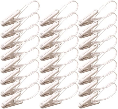 PURIPUFF 24 Pack Clothes Pins Clothes Peg Clip Pins with Plastic Rope for Clothesline Drying Clothing Clips Hooks Windproof Clothes Hanger for Hanging Socks Hats Pants Bras Underwears Towel Photo