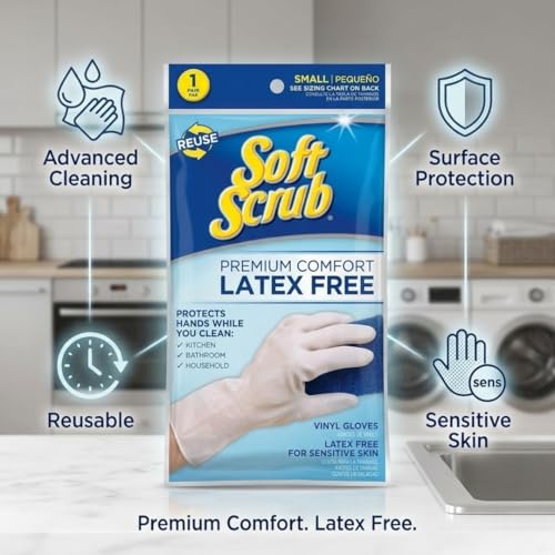 Soft Scrub Vinyl Cleaning Gloves L White – Latex Alternative for Dish – Rubber for Kitchen Gloves – Household Essentials Cleaning Tools