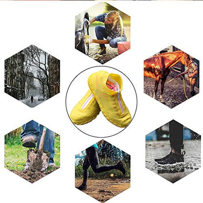 Shiwely Waterproof Shoe Covers, Silicone Reusable Shoe Cover Non-slip Durable Zipper Elastic Rain Cover Protection for Men Women (M (Women 5-7, Men 5-6), Yellow) - color: Yellow, size: M (Women 5-7, Men 5-6)