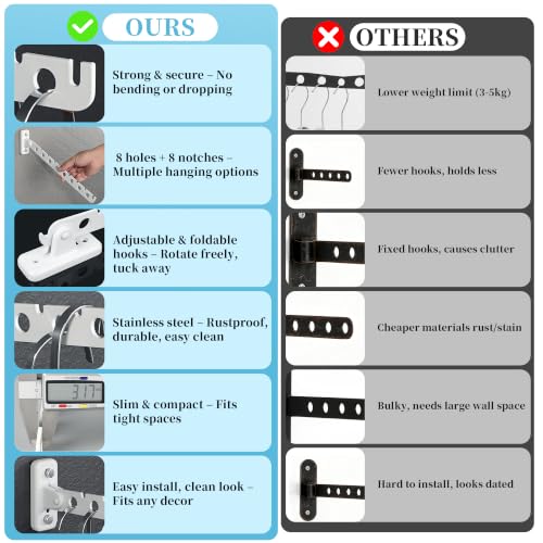 Alise Clothes Drying Racks Wall Mounted Coat Hangers,White,2 Pcs - color: White, size: (2 Pack)1008 8-Holes