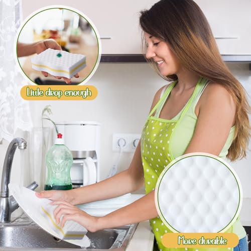SiliFine 60 Pack Magic Extra Durable Sponge Eraser 3 Layer Density Cleaning Pads in Bulk Thick More Lasting Sponge Eraser for Bathroom Kitchen Floor Bathtub Toilet Cleaner(Yellow and White) - color: Yellow and White