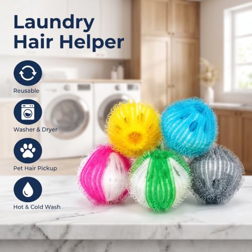 5 Pack Multicolor Hair Remover Laundry Balls, Reusable Pet Hair Catcher for Washing Machine and Dryer,for Clothing Dog Cat Pet Hair Remover for Laundry Lint Remover Washing Balls Dryer Balls