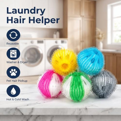 5 Pack Multicolor Hair Remover Laundry Balls, Reusable Pet Hair Catcher for Washing Machine and Dryer,for Clothing Dog Cat Pet Hair Remover for Laundry Lint Remover Washing Balls Dryer Balls