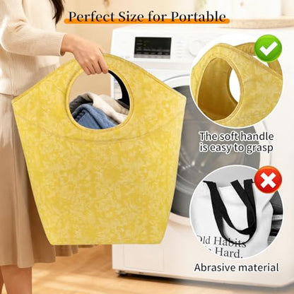 18x17x9.5" Laundry Hamper, Waterproof Fabric Small Laundry Tote - color: Earth Texture Yellow, size: 17"L x 9.5"W x 18"H