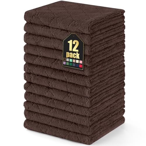 Homaxy 12 Pack Super Soft Absorbent Dish Cloths, 13" x 19", Brown - color: Brown, size: 13 x 19 inch-12 pack