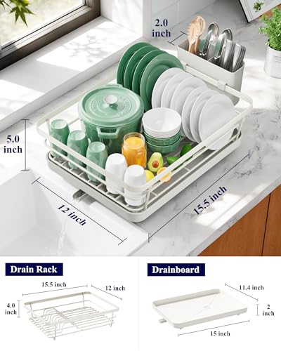 Kitsure Dish Drying Rack for Kitchen Counter, 12''W x 15.5''L, Light Grey - color: Light Grey, size: 12''W x 15.5''L - 1 Tier