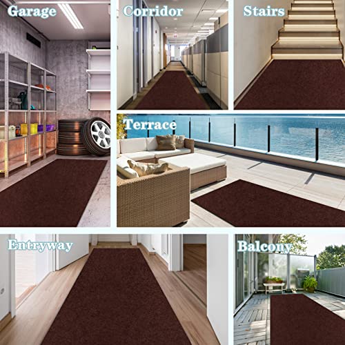 Runner Rug 2FT x 6FT, AYOHA 2'-82' Utility Carpet Runner for Entryway Hallway Aisles Balcony Garages, Area Rugs with Non-Slip Rubber Backing, Chocolate Brown (Available Custom Sizes)