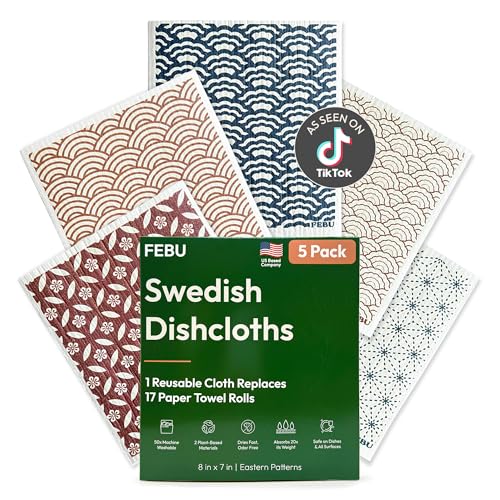 FEBU Swedish Dishcloths for Kitchen, 5 Pack, Eastern - color: Eastern