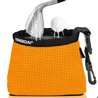 Waterproof Golf Club Cleaner Bag and Golf Ball Washer with Clip, Orange - color: Orange