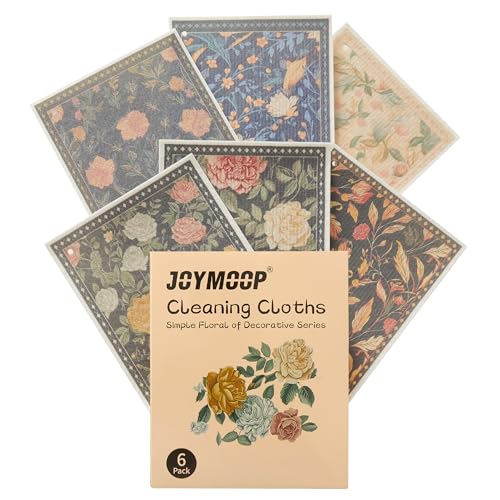JOYMOOP 6 Pack Dishcloths for Kitchen, Reusable Paper Towels Washable, Absorbent Non-Scratch Dish Cloths for Washing Dishes, Quick-Drying Cleaning Rags for Cookware and Household, 6.7×7.9 Inch - color: Simple Floral [6 Pcs]