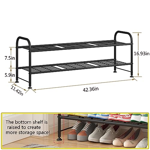 LINZINAR 2 Tier Long Shoe Rack for Closet Metal Shoe Organizer for Entryway - color: Black, size: 2-Tier