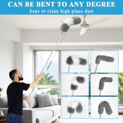 Microfiber Duster Kit 27pcs with 30 to 100 in Extension Pole, Grey - size: 27pcs