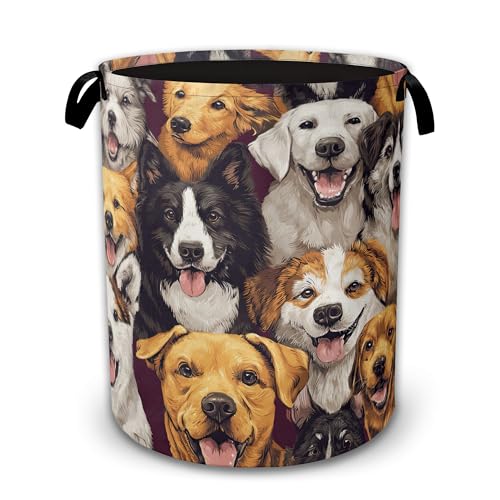 Cute Dog Collapsible Laundry Basket,Pet Faces Waterproof Oxford Cloth Hamper with Handles,Portable Storage Organizer for Laundry Room Bedroom - color: Cute Dog,Pet Faces