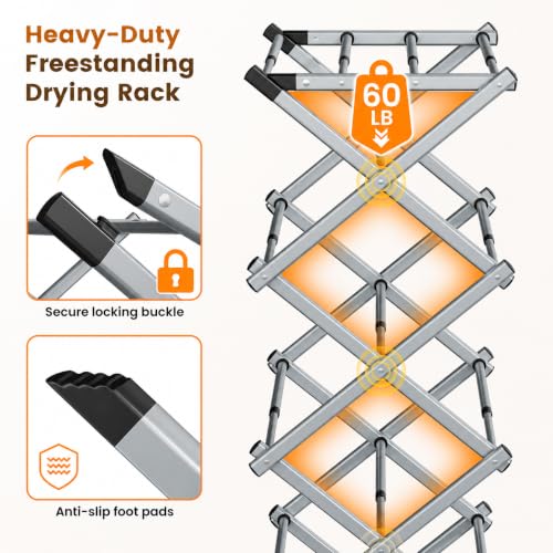 4-Tier Foldable Clothes Drying Rack, Heavy Duty Stainless Steel Laundry Drying Rack, Holds Up to 60 lbs, No Assembly Required, Space-Saving for Apartments, RVs & Dorms, Gray - color: Gray, size: 4 Tier