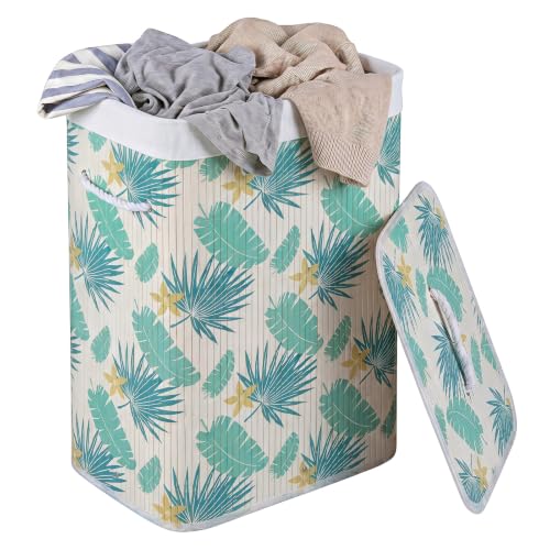 Giantex Bamboo Laundry Hamper with Lid, Removable Liner & Portable Handles - color: Mint Green