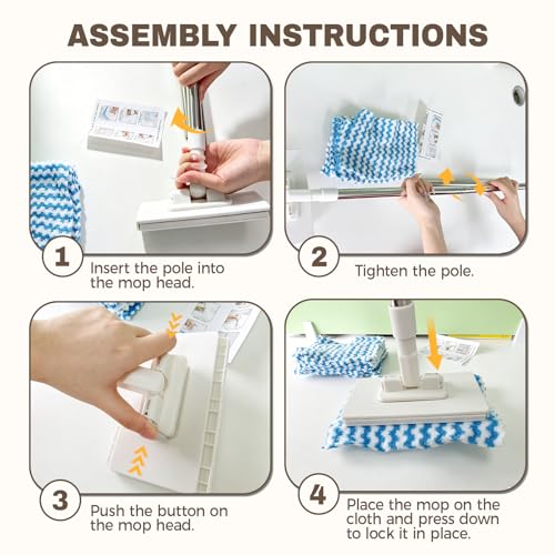 Hands Free Flat Mop, Zero Touch Gap Dust Cleaner & Locking Head