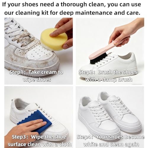 Liecho White Shoe Cleaner Cream – No-Wash Solid Cleaning Paste with Cloth & Shoe Brush Included – Multipurpose White Shoe Cleaner for Leather Sneakers, Soles, Canvas, Bags