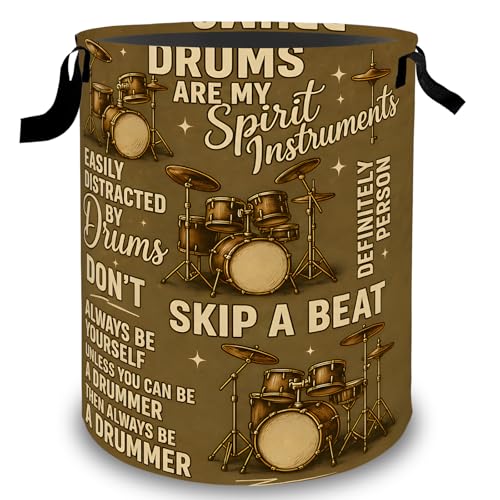 Vintage Music Drum Laundry Basket Hamper, Organizer Bins Gifts for Women Kids, Musical Quote Foldable Waterproof Clothes Hamper Handles Storage Bucket for Bedroom Bathroom Room Decor 19.7"x15.7" - color: Music01