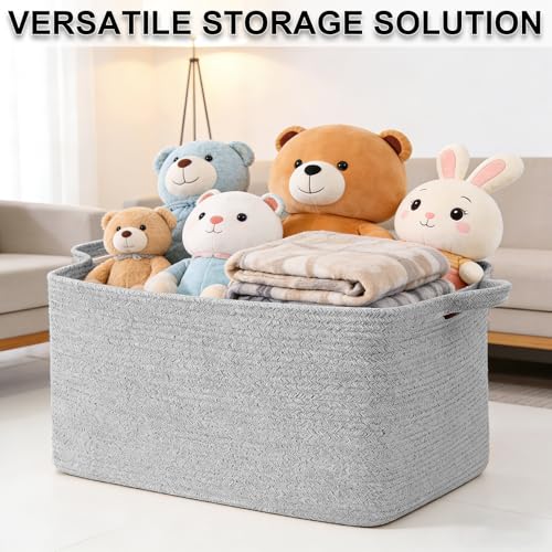 96L Woven Laundry Basket with Handles, Extra Blanket Basket, Grey - color: Grey, size: 96L