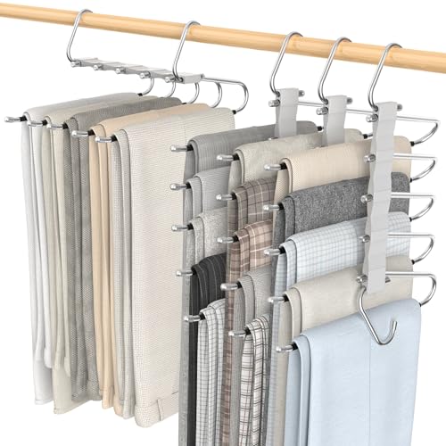 Loretoy 4 Pack Pants Hangers Space Saving, Anti-Slip Multi-Functional Pants Rack, Thickened Stainless Steel Tube, Two Hanging Modes Suitable for Jeans Trousers Skirts Scarf-Grey - color: Gray, size: 4 Pack