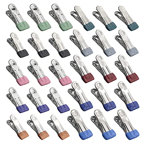 50Pack 10Colors Metal Colored Clothes Pins Stainless Steel Clothes Clamps Utility Clothes Pins for Hanging Clothes Towels or Sealing Foods Bags
