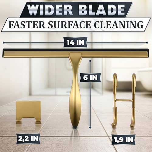 Gold Squeegee for Shower Glass, 14" Silicone Blade, Stainless Steel - color: Gold, size: 14 Inch