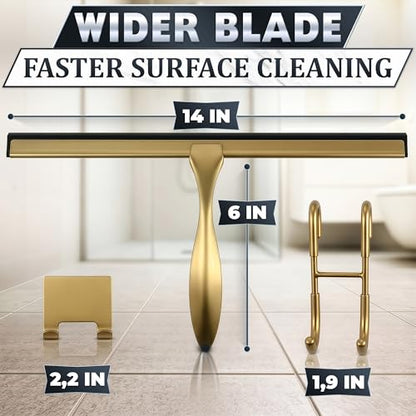 Gold Squeegee for Shower Glass, 14" Silicone Blade, Stainless Steel - color: Gold, size: 14 Inch