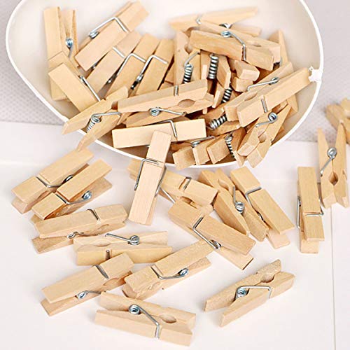Clothes Pins, 100pcs Wood Color 1.3Inch (3.5cm) Small Wooden Chip Clips with 33 Feet Jute Twine for Bag Clips Clothespin Bag Clothes Pin Heavy Duty Outdoor - color: Wooden