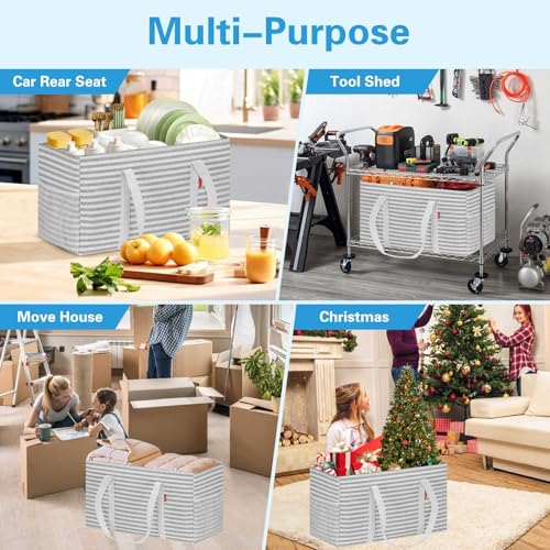 LHZK Standing Extra Large Utility Tote Bag with Metal Wire Frame and the Sides Rinforced, Extra Large Tote Bag with Handle, Reusable Grocery Bags Foldable, Beach Bag, Car Tote (Gray) - color: Gray, size: 22.5''x10.5''x12''-1 Pack